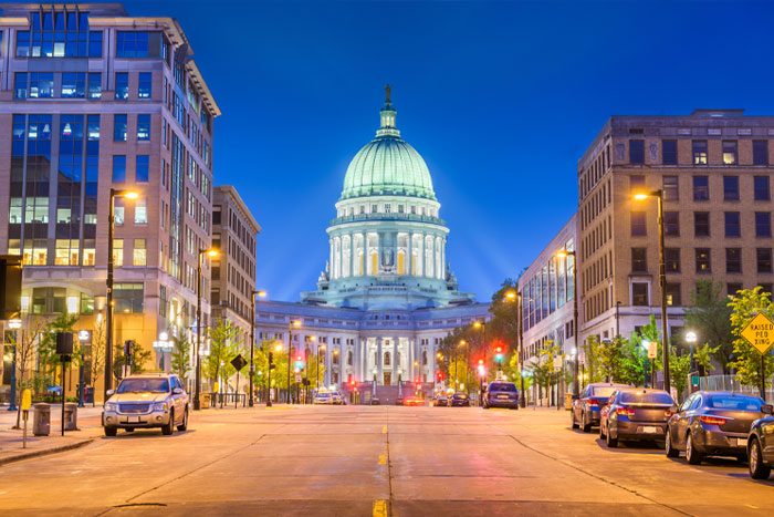 Madison skyline and Wisconsin State Capitol