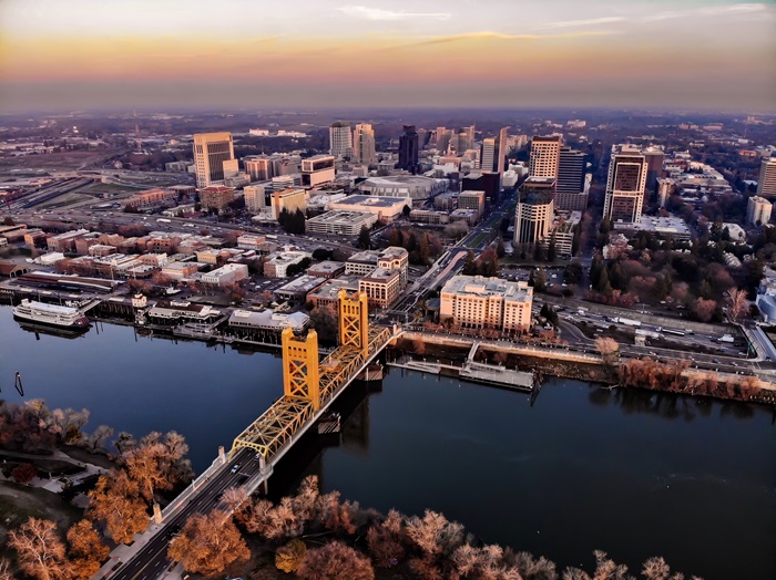 Drone shot of Sacramento California